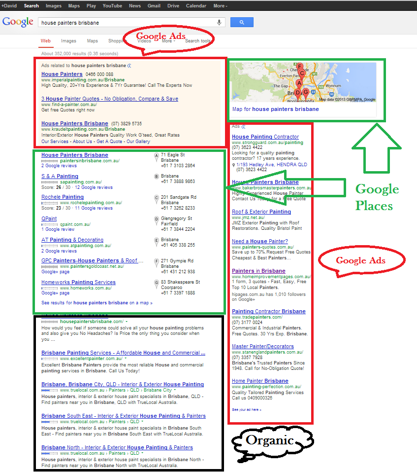 Google Places & Ads dominate page 1 on Local search